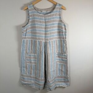 J.Jill Love Linen 100% Linen Mini Dress Large Petite Striped Sleeveless Pleated